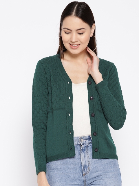 

Madame Women Green Self Design Cardigan