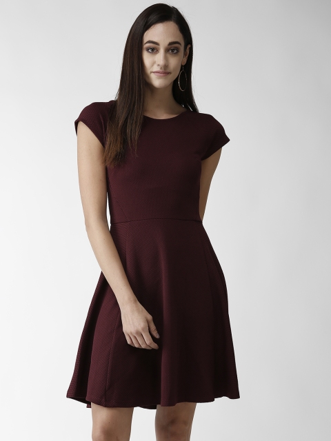 

Madame Women Burgundy Self Design Fit & Flare Dress