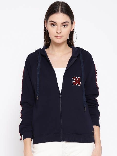 

Madame Women Navy Blue Solid Hooded Sweatshirt