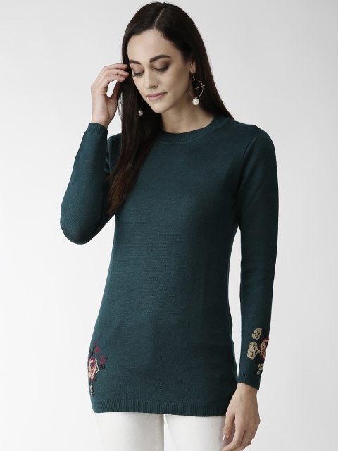 

Madame Women Teal Green Solid Sweater