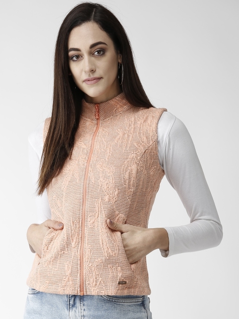 

Madame Women Peach-Coloured Self Design Tailored Jacket