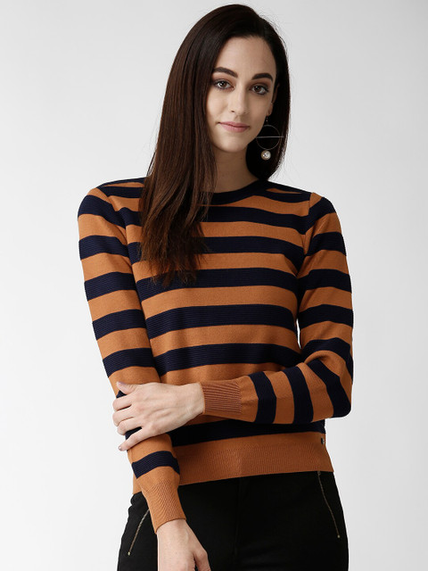 

Madame Women Brown & Navy Blue Striped Sweater