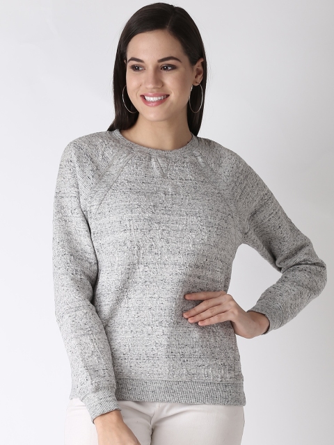 

Madame Women Grey Melange Self Design Sweatshirt