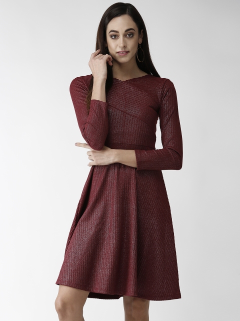 

Madame Women Maroon Ribbed A-Line Dress