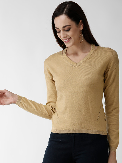 

Madame Women Beige Solid Sweater