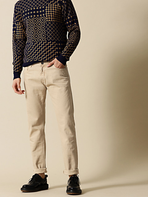 

Mr Bowerbird Men Beige Tailored Fit Mid-Rise Clean Look Jeans