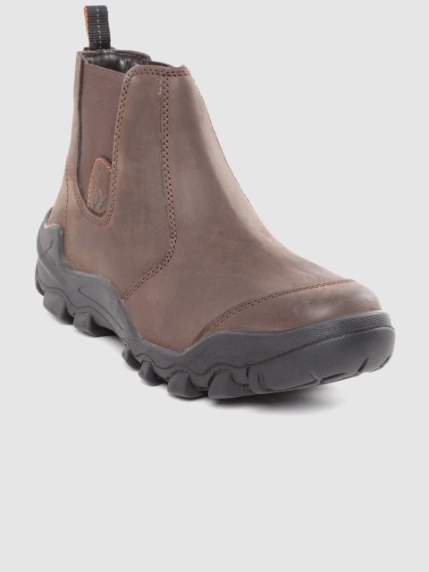 

Woodland Men Brown Solid Mid Top Nubuck Flat Boots