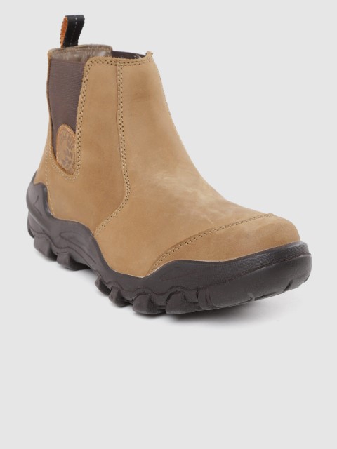 

Woodland Men Camel Brown Solid Nubuck Leather Mid-Top Flat Boots