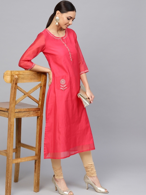 

Jaipur Kurti Women Pink Solid A-Line Kurta