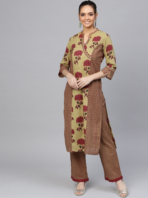

Jaipur Kurti Women Olive Green & Red Printed Kurta with Palazzos