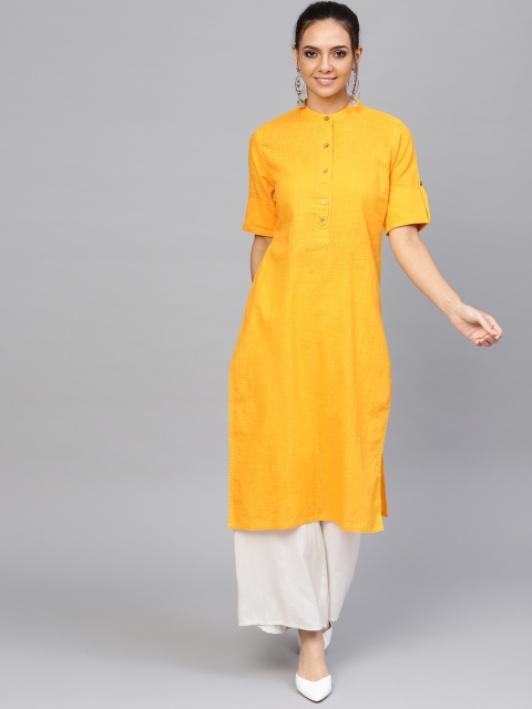 

Jaipur Kurti Women Yellow Solid Straight Kurta