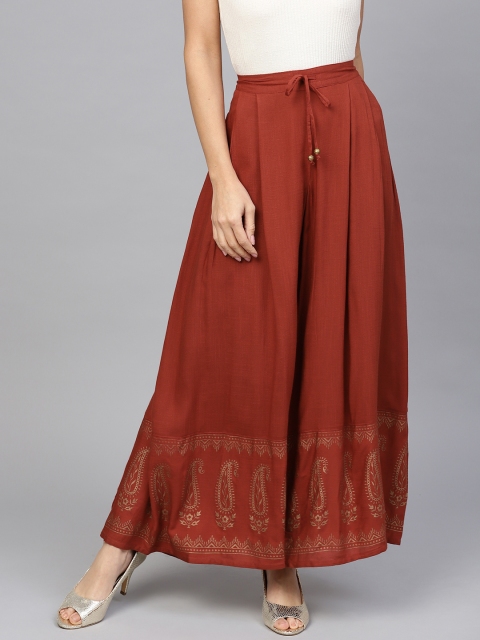 

Jaipur Kurti Women Rust Red & Golden Hem Design Flared Palazzos