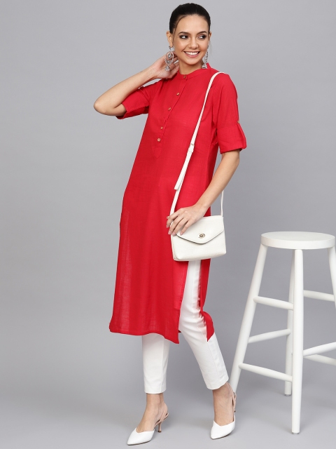 

Jaipur Kurti Women Red Solid Straight Kurta