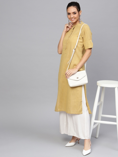 

Jaipur Kurti Women Khaki Solid Straight Kurta