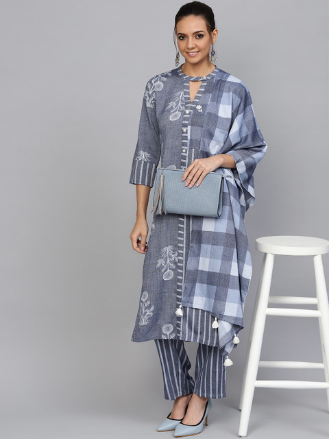 

Jaipur Kurti Women Blue Printed Kurta with Trousers & Stole