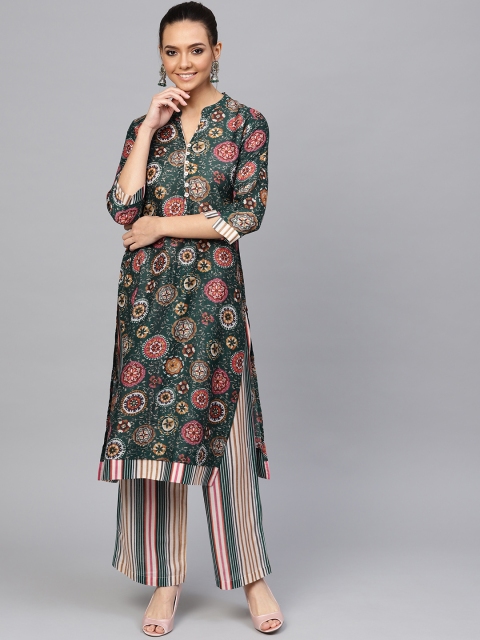 

Jaipur Kurti Women Green & Off-White Printed Kurta with Palazzos