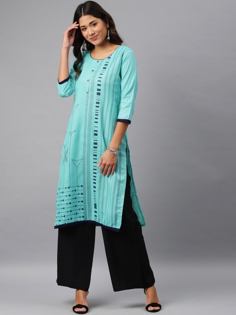 

Soch Women Blue Printed Straight Kurta