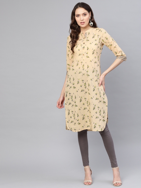 

Nayo Women Beige & Green Floral Printed Straight Kurta