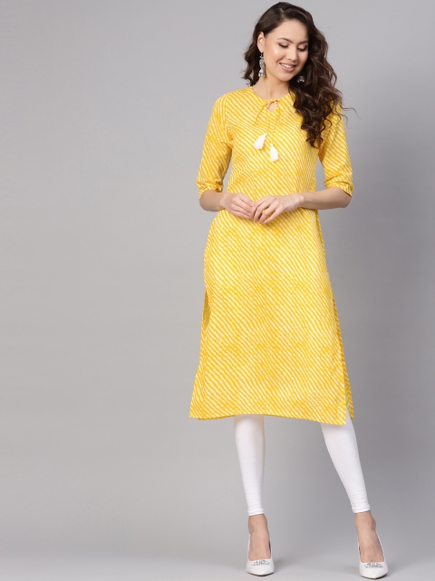 

Nayo Women Yellow & White Leheriya Print Straight Kurta