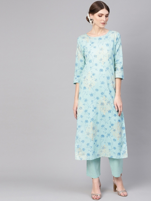 

Nayo Women Blue Printed Kurta with Trousers