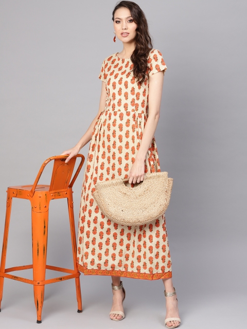 

Nayo Women Beige & Orange Printed Maxi Dress