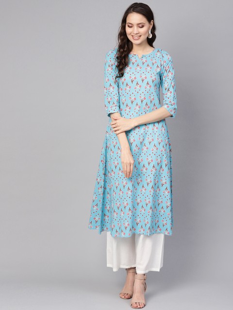 

Nayo Women Blue & White Printed Kurta with Palazzos