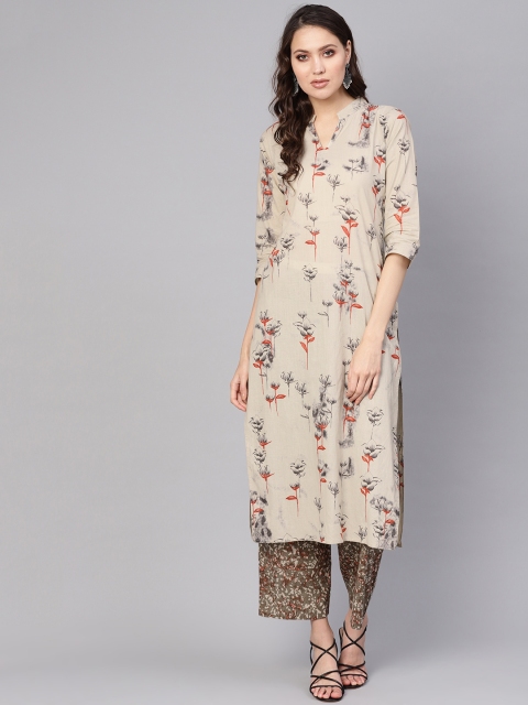 

Nayo Women Beige & Olive Green Printed Kurta with Palazzos