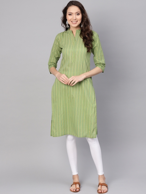 

Nayo Women Green & Red Striped Straight Kurta