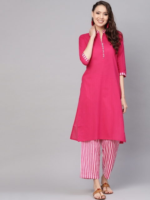 

Nayo Women Pink & White Solid Kurta with Palazzos