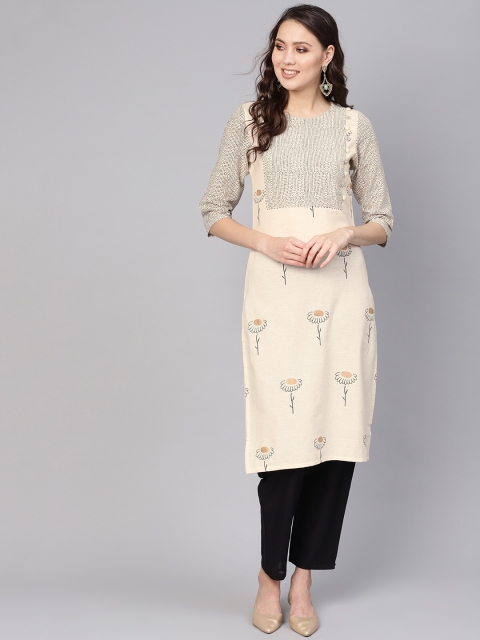 

Nayo Women Off-White & Black Printed Kurta with Trousers