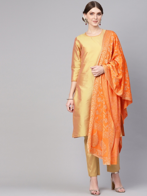 

Nayo Women Golden & Orange Solid Kurta with Palazzos & Dupatta, Gold