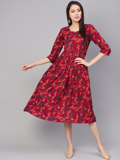 

Nayo Women Maroon & Black Printed A-Line Dress