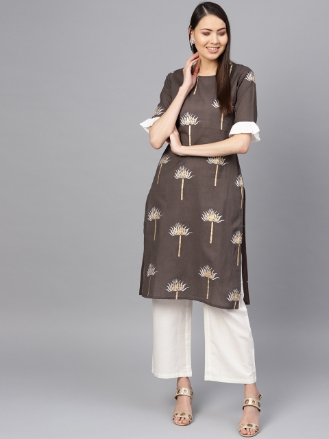 

Nayo Women Taupe & Off-White Printed Kurta with Palazzos