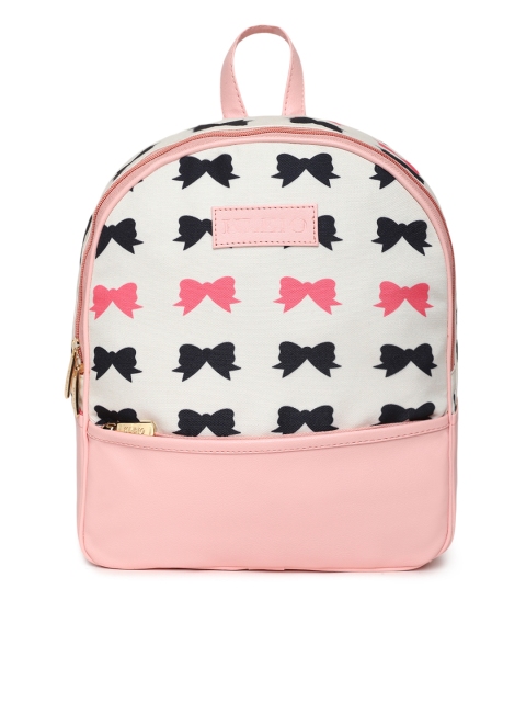 

KLEIO Women White & Pink Graphic Backpack