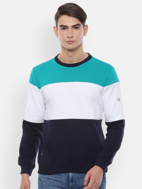 

Allen Solly Sport Men Teal Green & White Colourblocked Sweatshirt