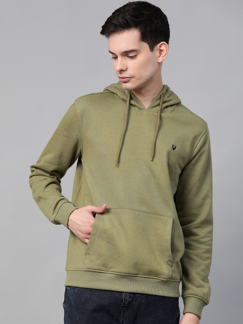 

Allen Solly Men Olive Green Solid Hooded Sweatshirt