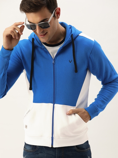 

Allen Solly Sport Men Blue & White Colourblocked Hooded Sweatshirt