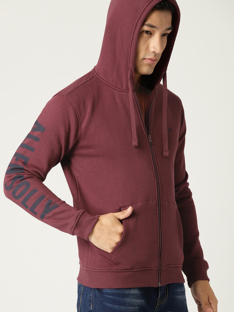 

Allen Solly Men Burgundy Solid Hooded Sweatshirt