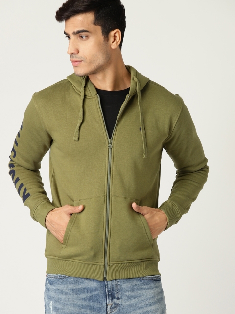 

Allen Solly Men Olive Green Solid Hooded Sweatshirt