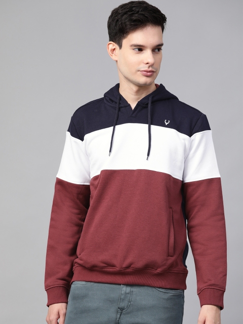 

Allen Solly Men Maroon & White Colourblocked Hooded Sweatshirt