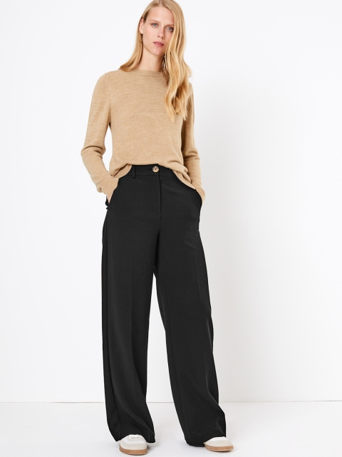 

Marks & Spencer Women Black Straight Fit Solid Parallel Trousers