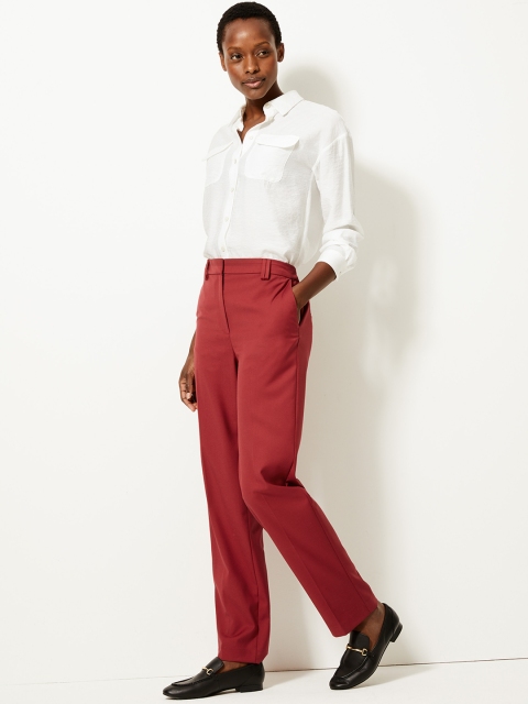 

Marks & Spencer Women Red Flared Solid Regular Trousers