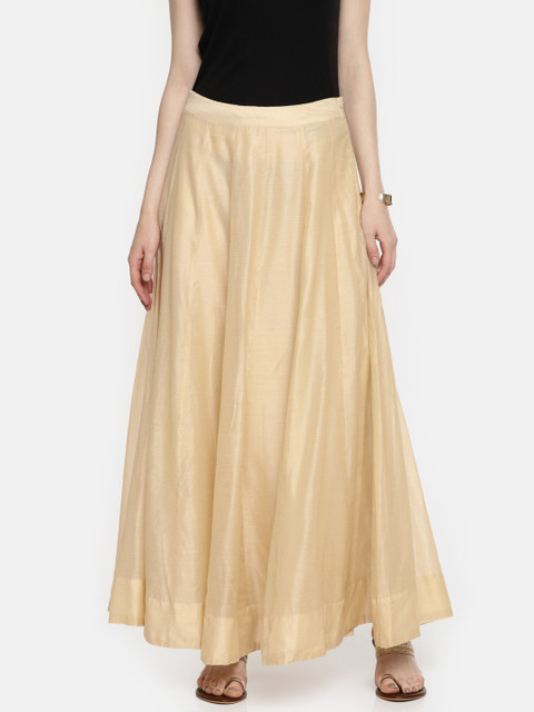 

Global Desi Women Beige Solid Flared Maxi Skirt