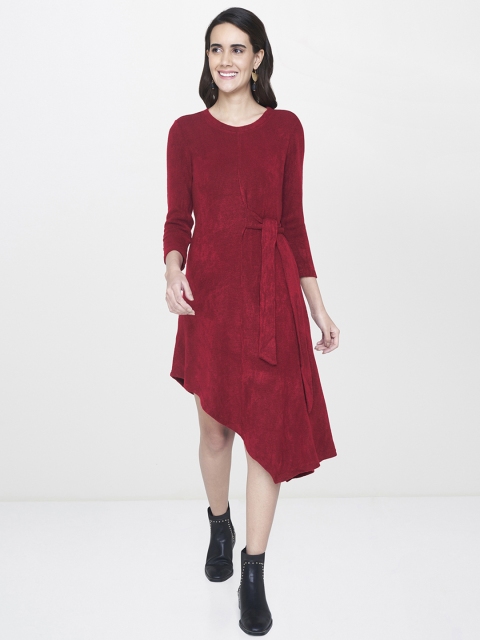 

Global Desi Women Solid Maroon A-Line Dress