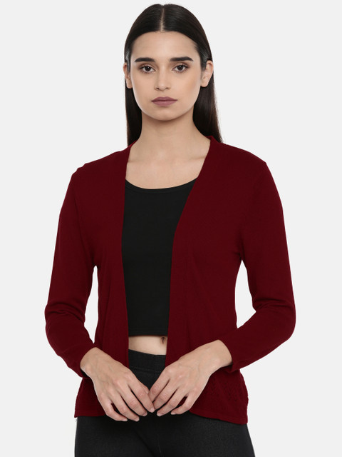 

Global Desi Women Maroon Solid Open Front Shrug