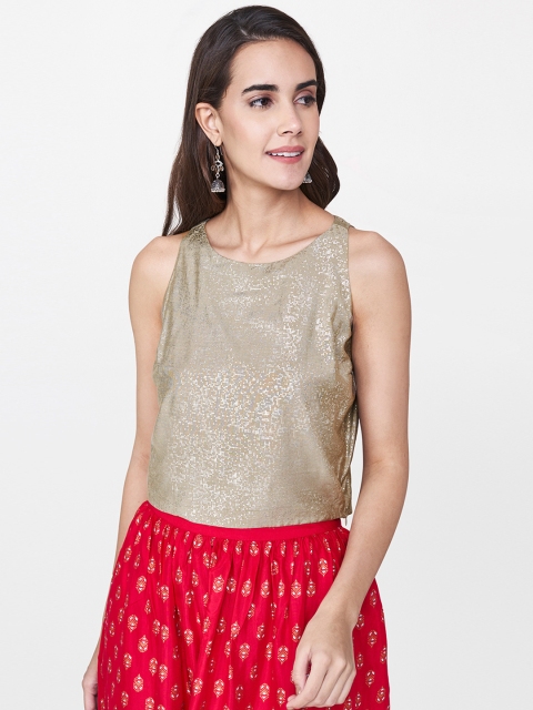 

Global Desi Women Beige Printed Crop Top