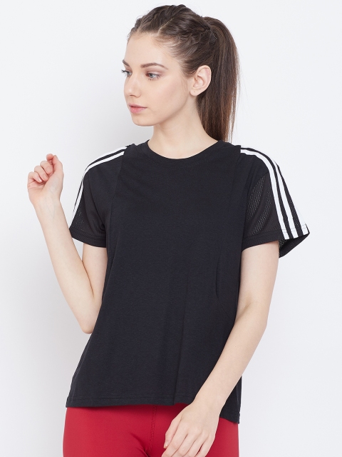

ADIDAS Women Black Solid 3-Stripes Mesh SLV T-shirt