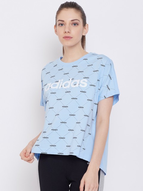 

ADIDAS Women Blue Printed Remera Core Fav Round Neck T-shirt