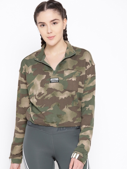 

ADIDAS Originals Women Olive Green & Brown Half Zip AOP Camouflage Print Sweatshirt