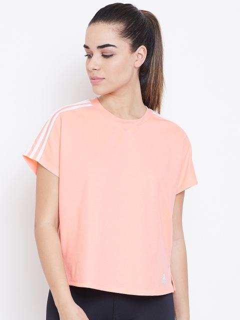 

ADIDAS Women Peach-Coloured Loose Fit Atteetude Solid T-Shirt
